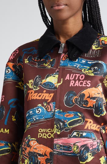 Sacai Car Race & Tropical Print Satin Jacket | Nordstrom