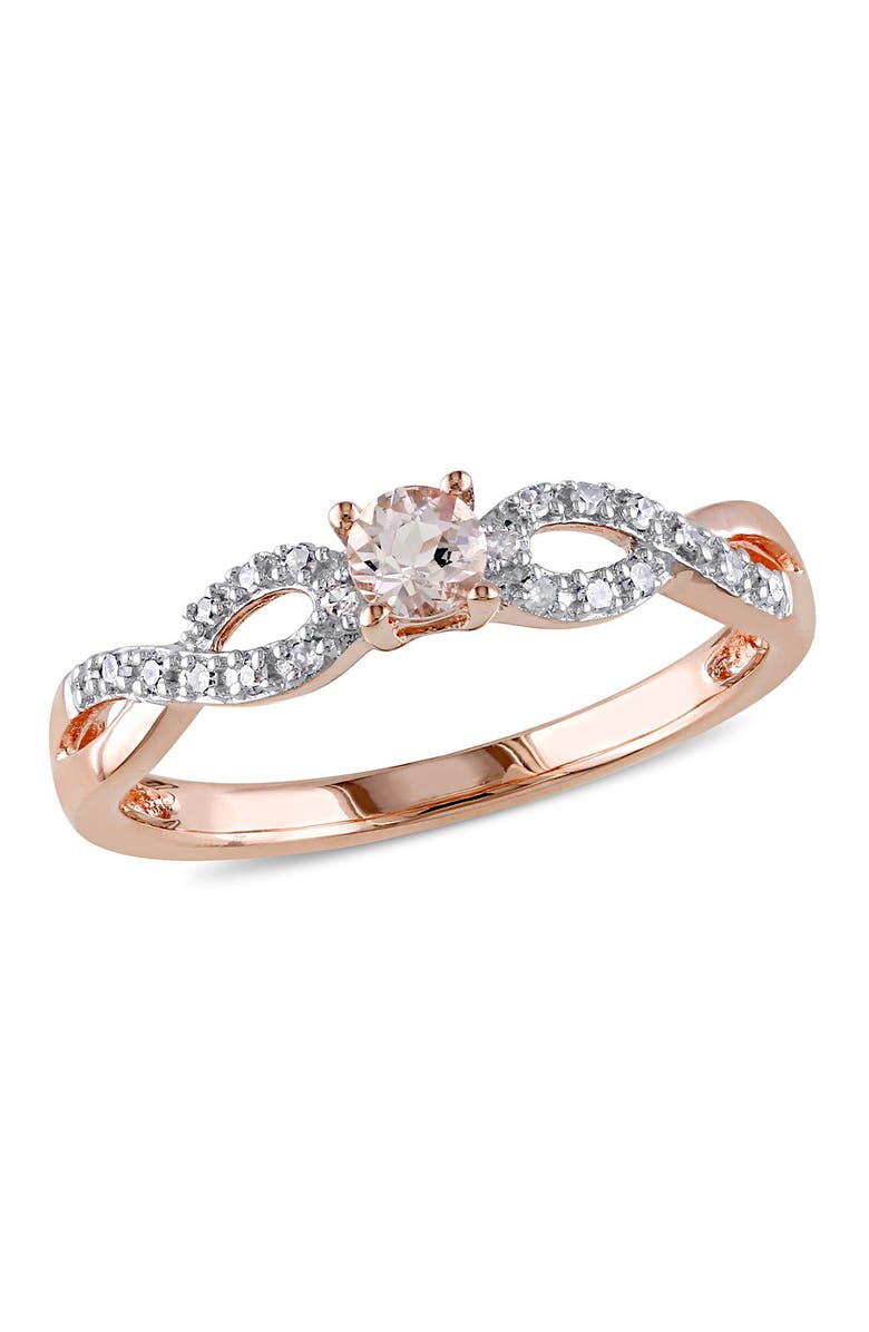 DELMAR Pink Rhodium Plated Sterling Silver Morganite & Diamond Ring - 0.10 ctw, Main, color, Pink