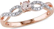 DELMAR Pink Rhodium Plated Sterling Silver Morganite & Diamond Ring - 0.10 ctw