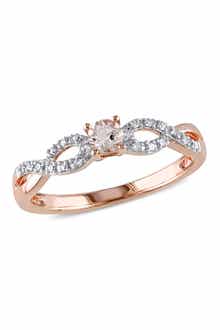 DELMAR Pink Rhodium Plated Sterling Silver Morganite & Diamond Ring - 0.10 ctw