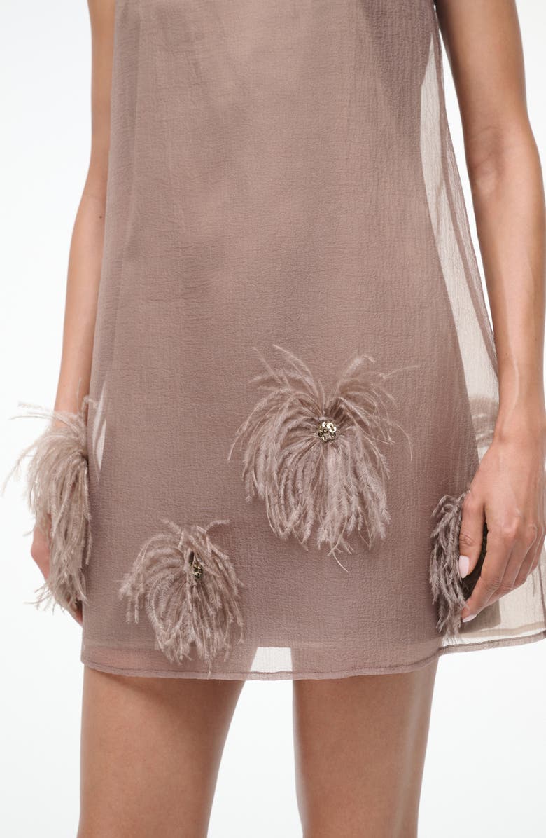 STAUD Albee Feather Puff Sleeveless Minidress, Alternate, color, Truffle