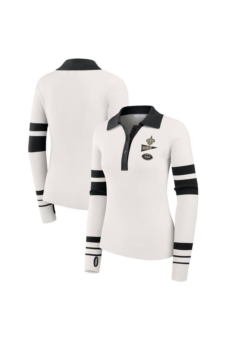 Women's WEAR by Erin Andrews White New Orleans Saints Ribbed Henley Polo Sweater, Main, color, White