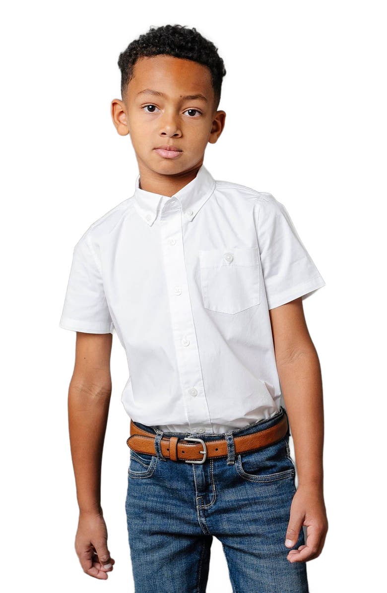 Hope & Henry Boys' Organic Stretch Poplin Short Sleeve Shirt, Kids, Alternate, color, White Short Sleeve