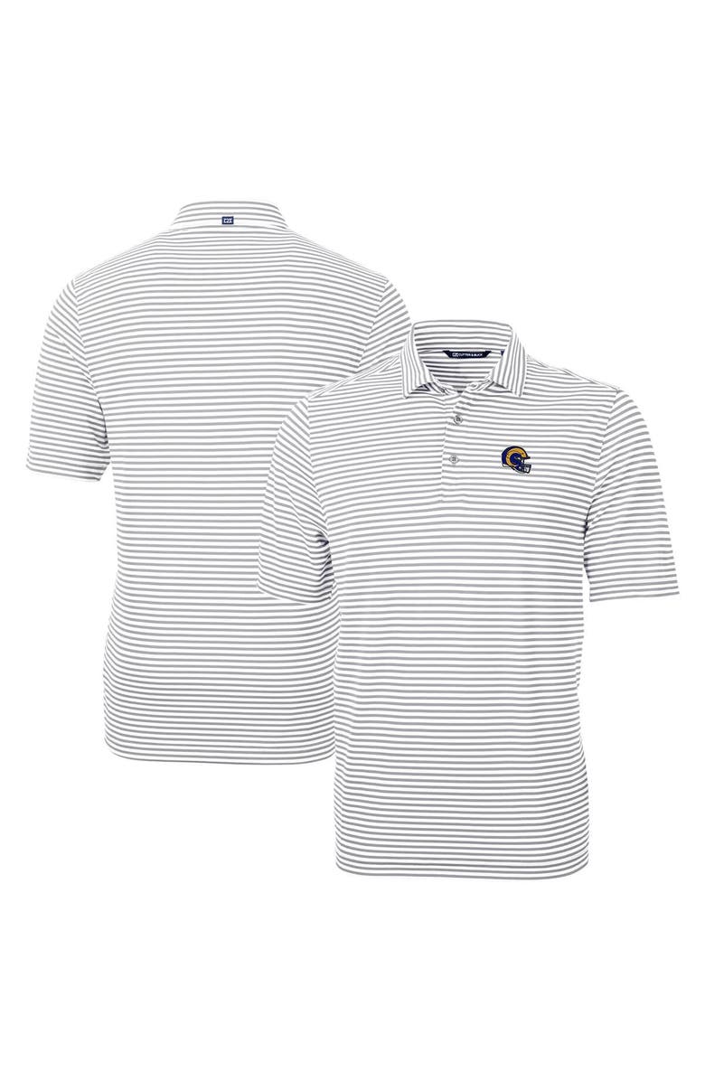 Cutter & Buck Men's Cutter & Buck  Silver Los Angeles Rams Helmet Virtue Eco Pique Stripe Recycled Polo, Main, color, 