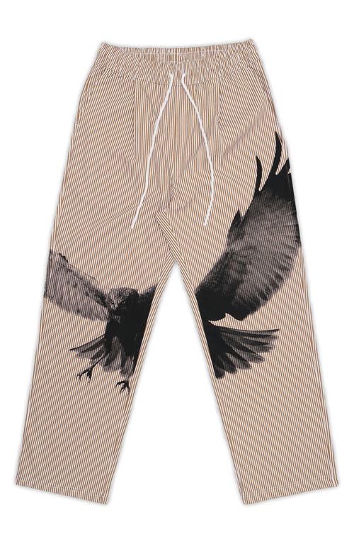 Students Hurricane Stripe Woven Cotton Drawstring Pants In Brown