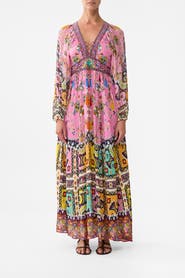 Camilla Lace Up Front Long Dress Patchwork Panorama