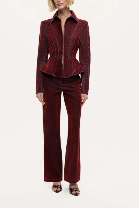 Velvet Straight-Leg Pants