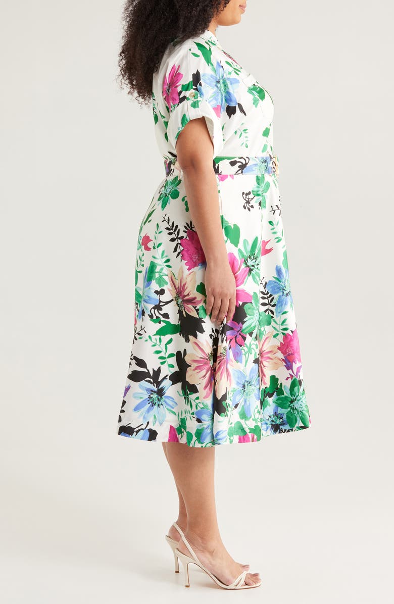 Tahari ASL Floral Midi Shirtdress, Alternate, color, Ivory Multi