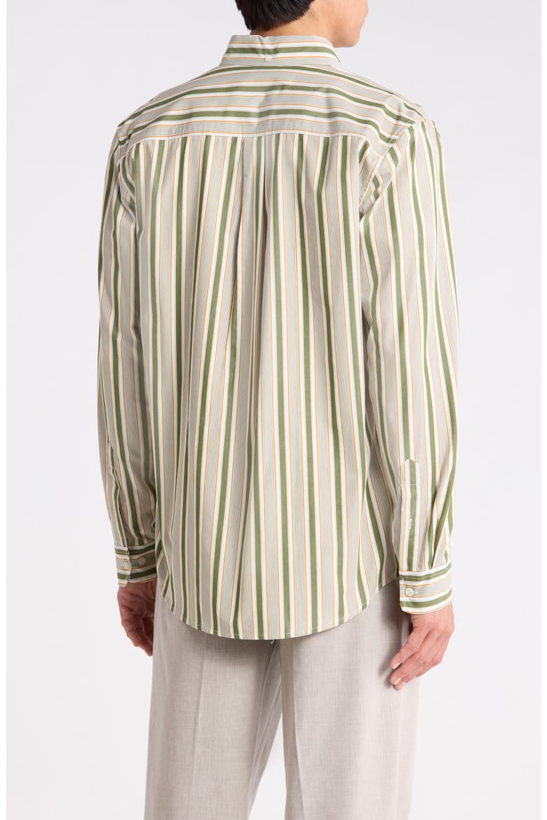Kent Stripe Peached Organic Cotton Poplin Button-Down Shirt, Alternate, color, CHIVE GREEN/ THAI CURRY