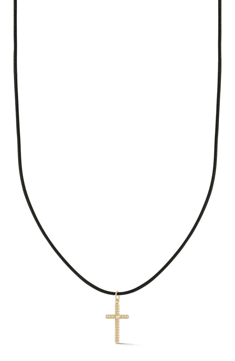 Ember Fine Jewelry 14k Gold Diamond Cross Cord Necklace, Main, color, Gold