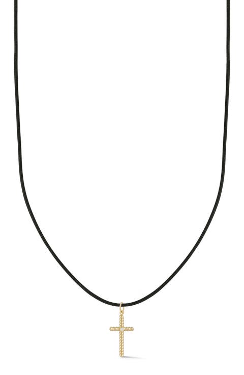 14k Gold Diamond Cross Cord Necklace
