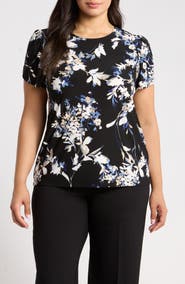 AK ANNE KLEIN Floral Tulip Sleeve Top
