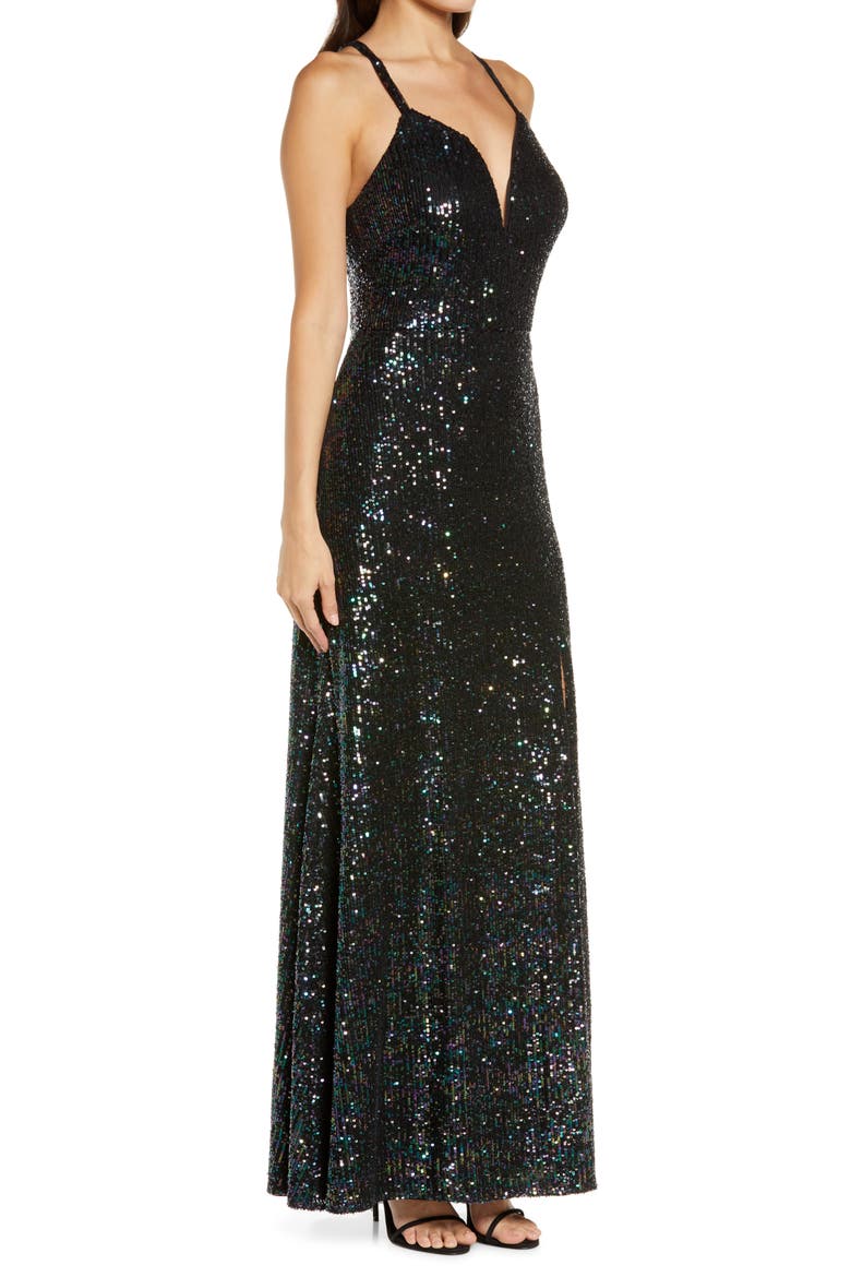 Sequin Embellished Gown, Alternate, color, BLACK/ MULTI