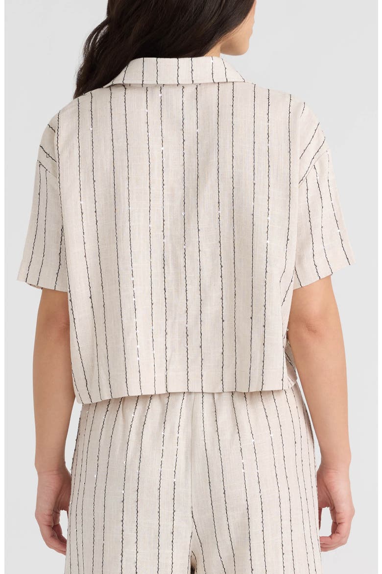 Sequin Tie Front Top, Alternate, color, NATURAL/ BLACK STRIPE