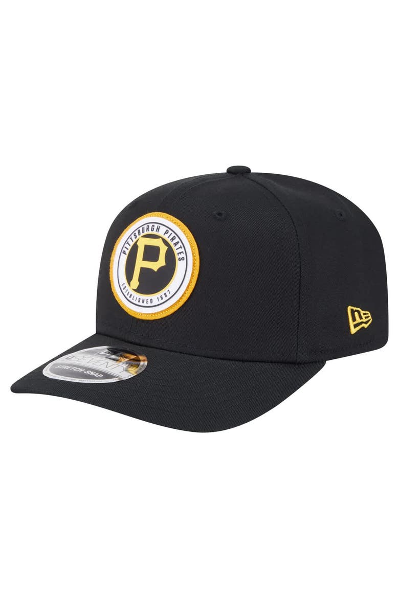 Men's New Era Black Pittsburgh Pirates Circle Patch 9SEVENTY Stretch-Snap Hat, Main, color, Black