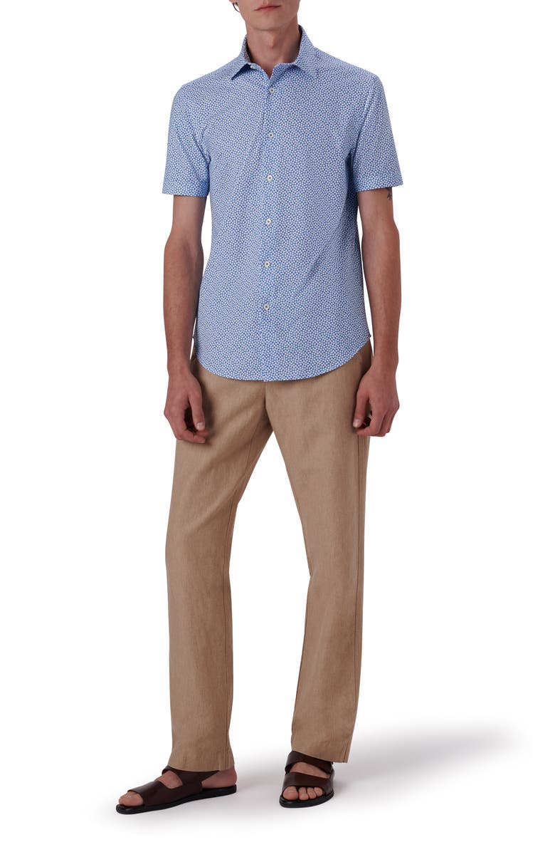 Bugatchi Miles OoohCotton<sup>®</sup> Abstract Print Short Sleeve Button-Up Shirt, Alternate, color, Aqua