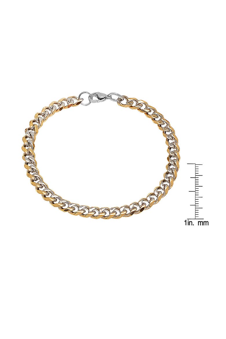 Men's Two Tone 18k Gold Plated Curb Chain Bracelet, Alternate, color, SILVER/GOLD