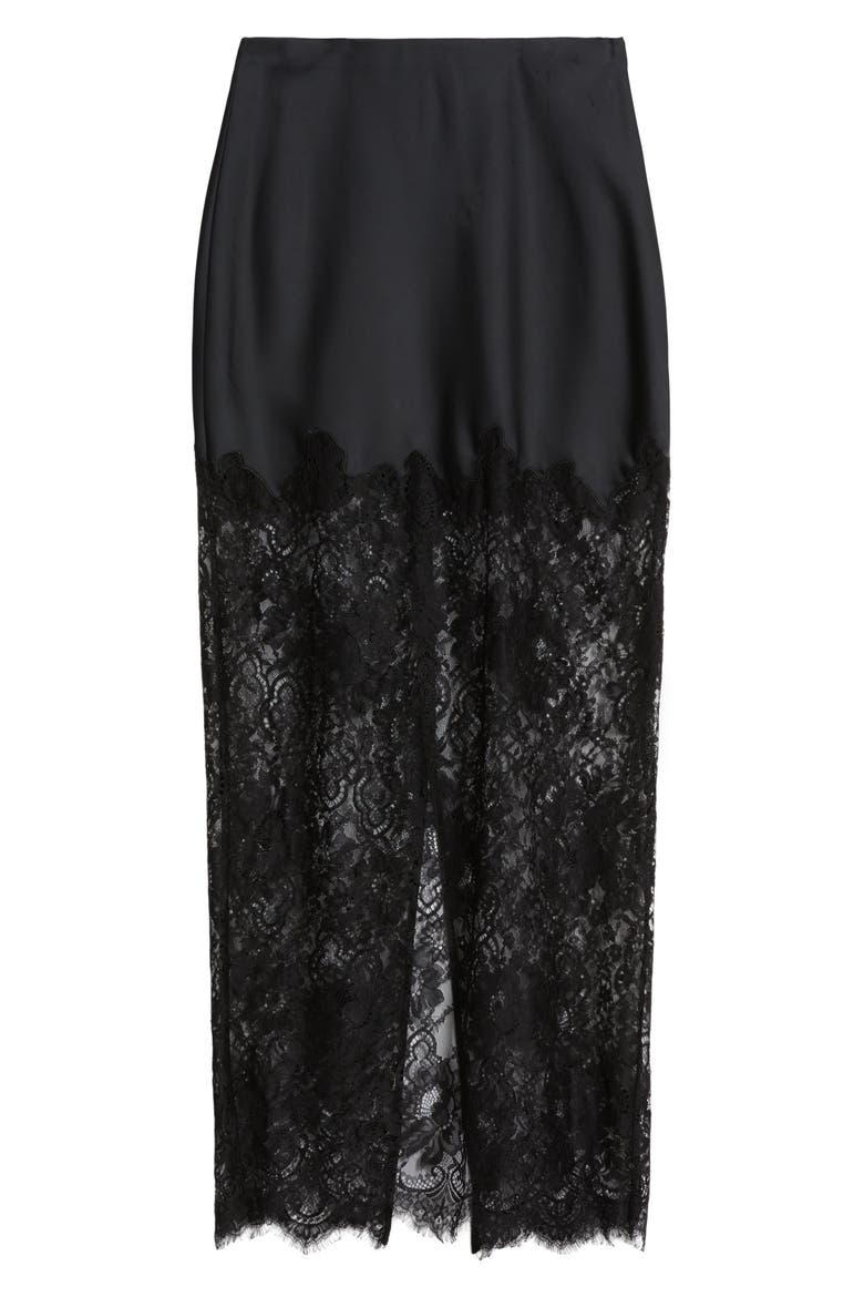 Ilene Satin & Lace Skirt, Alternate, color, BLACK