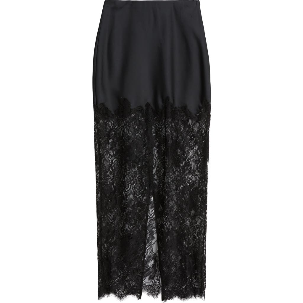 Loveshackfancy Ilene Satin & Lace Skirt In Black