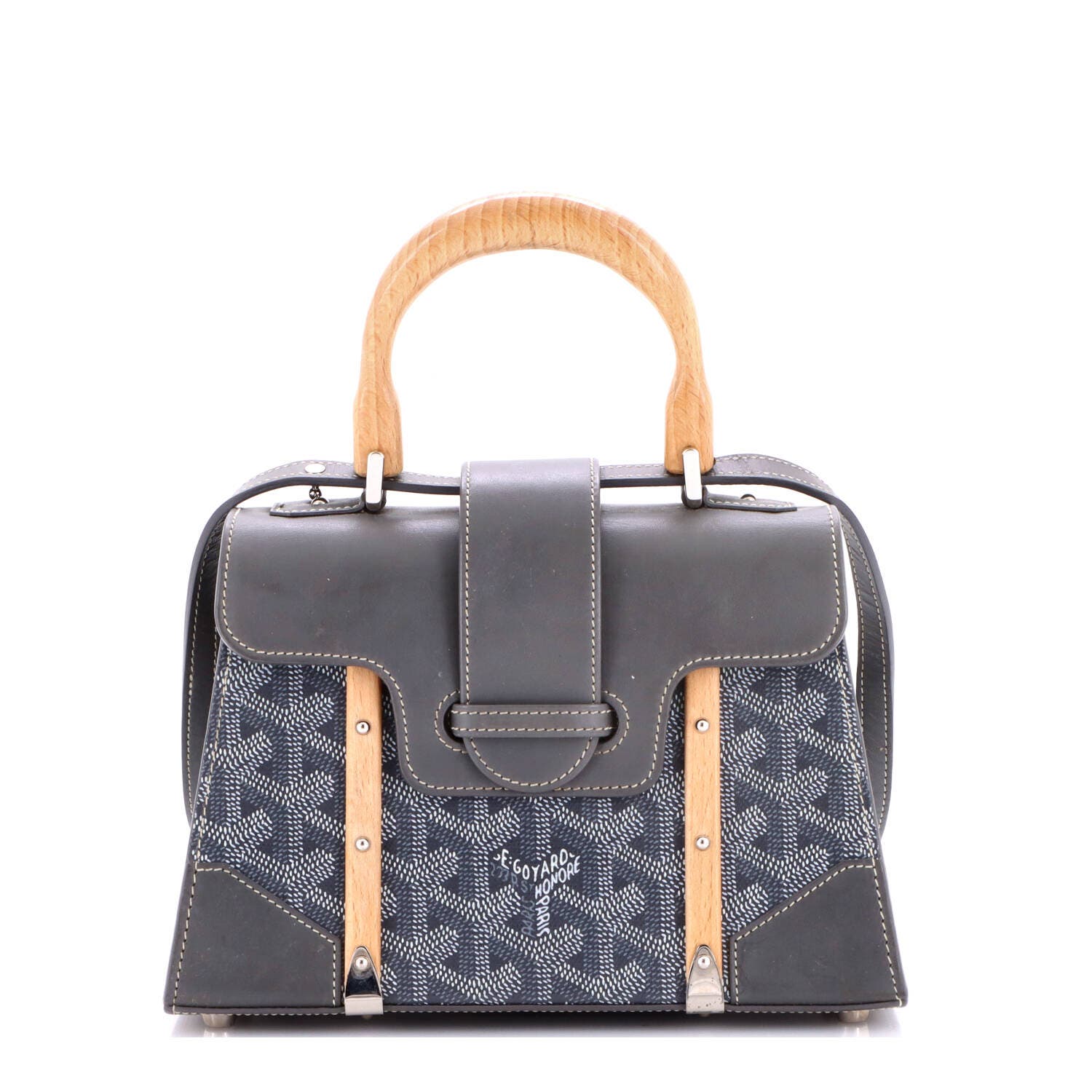 Structured Saigon Top Handle Bag Coated Canvas with Leather Mini, Main, color, Grey