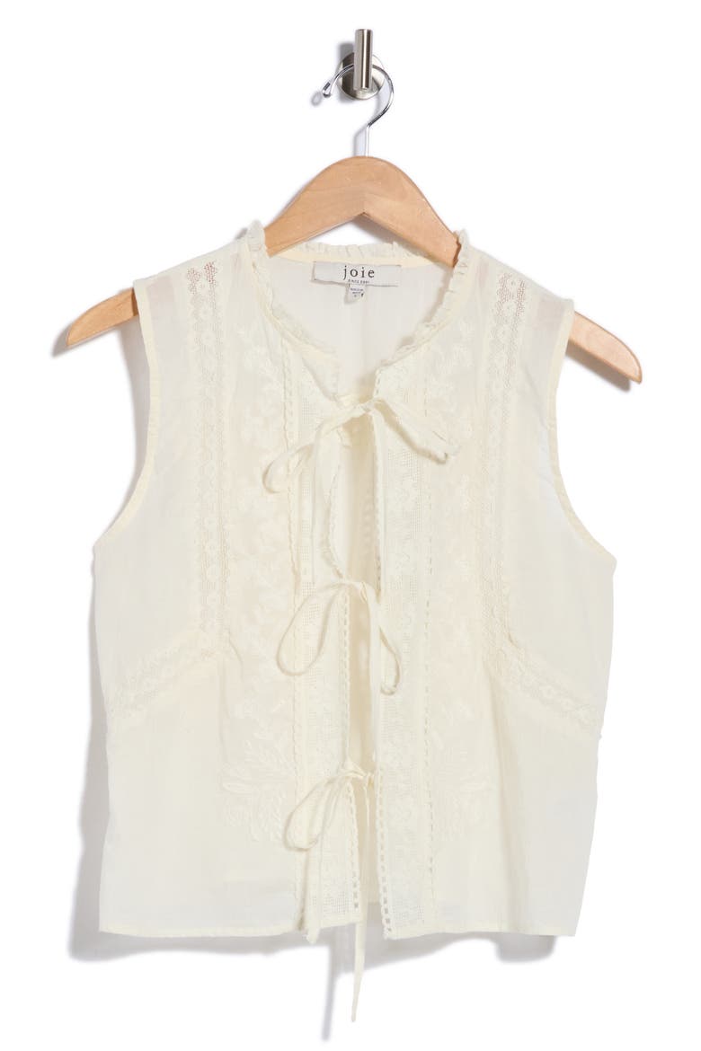 Tie Front Sleeveless Cotton Top, Alternate, color, WHITE IVORY