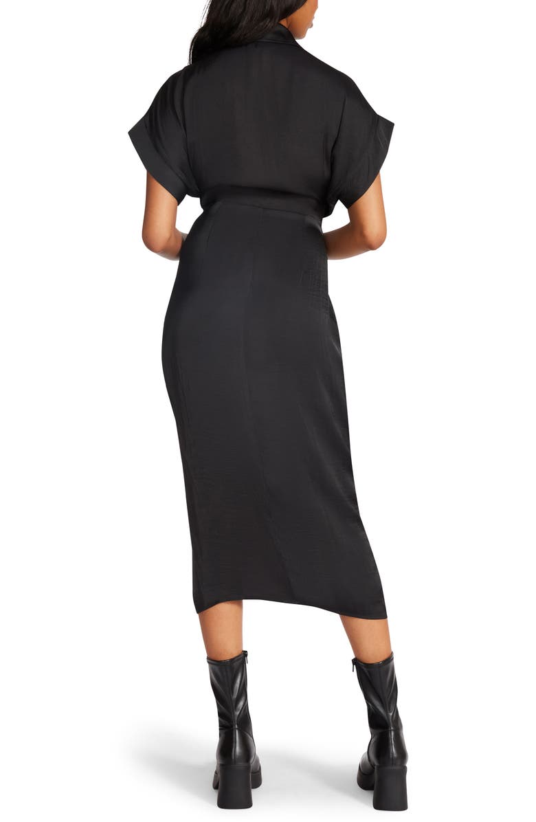 Steve Madden Tori Tie Waist Satin Midi Shirtdress, Alternate, color, Black Onyx