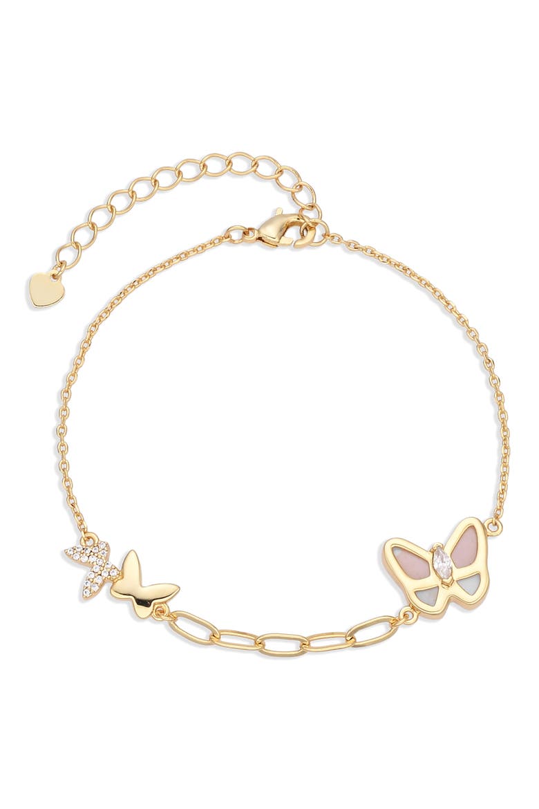 Flutter 14k Gold Plated Butterfly Chain Bracelet, Main, color, GOLD
