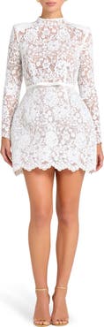NADINE MERABI Addison Long Sleeve Lace Overlay Cocktail Minidress