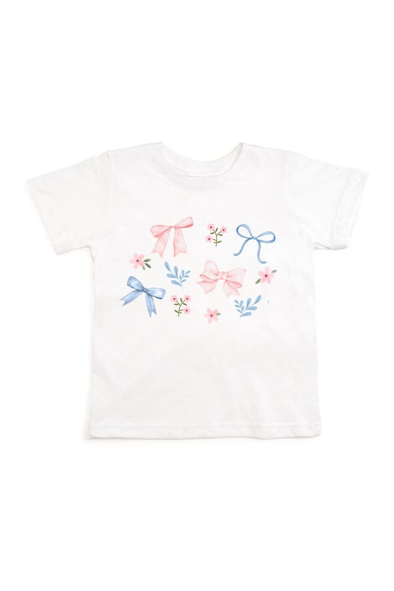 Floral & Bow Watercolor Short Sleeve T-Shirt, Main, color, White