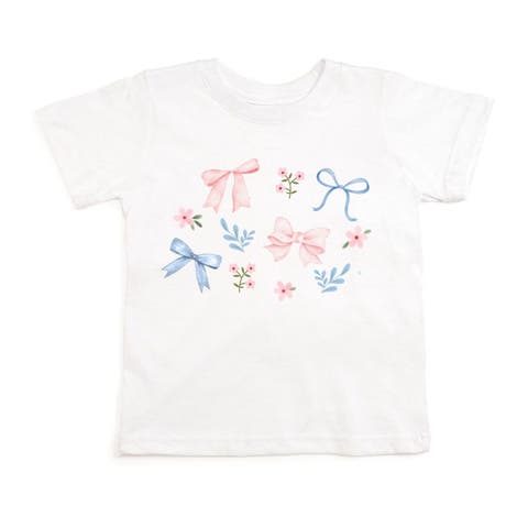 Floral & Bow Watercolor Short Sleeve T-Shirt (Baby, Toddler, Little Kid & Big Kid)