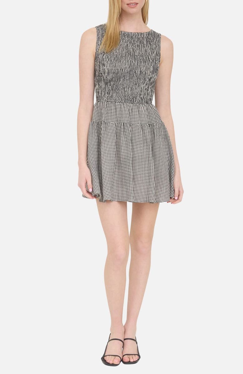 Blu Pepper Smocked Gingham Sleeveless Minidress, Main, color, Black