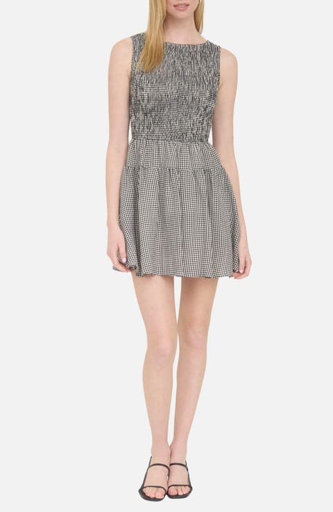 Smocked Gingham Sleeveless Minidress