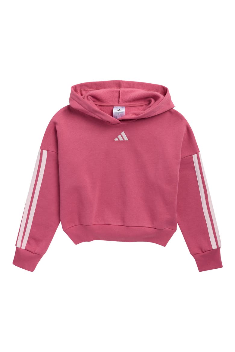 Kids' 3-Stripes Fleece Hoodie, Main, color, DUAL MAGENTA