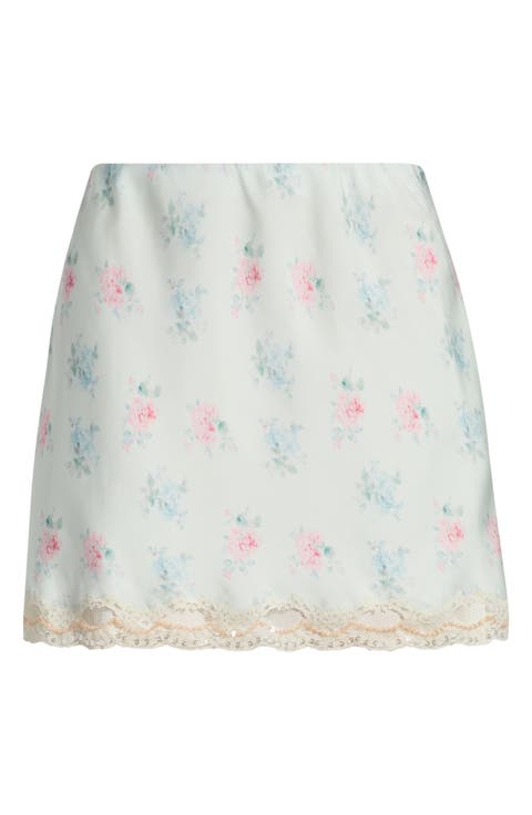 Bernes Floral Print Lace Layered Maxi Skirt