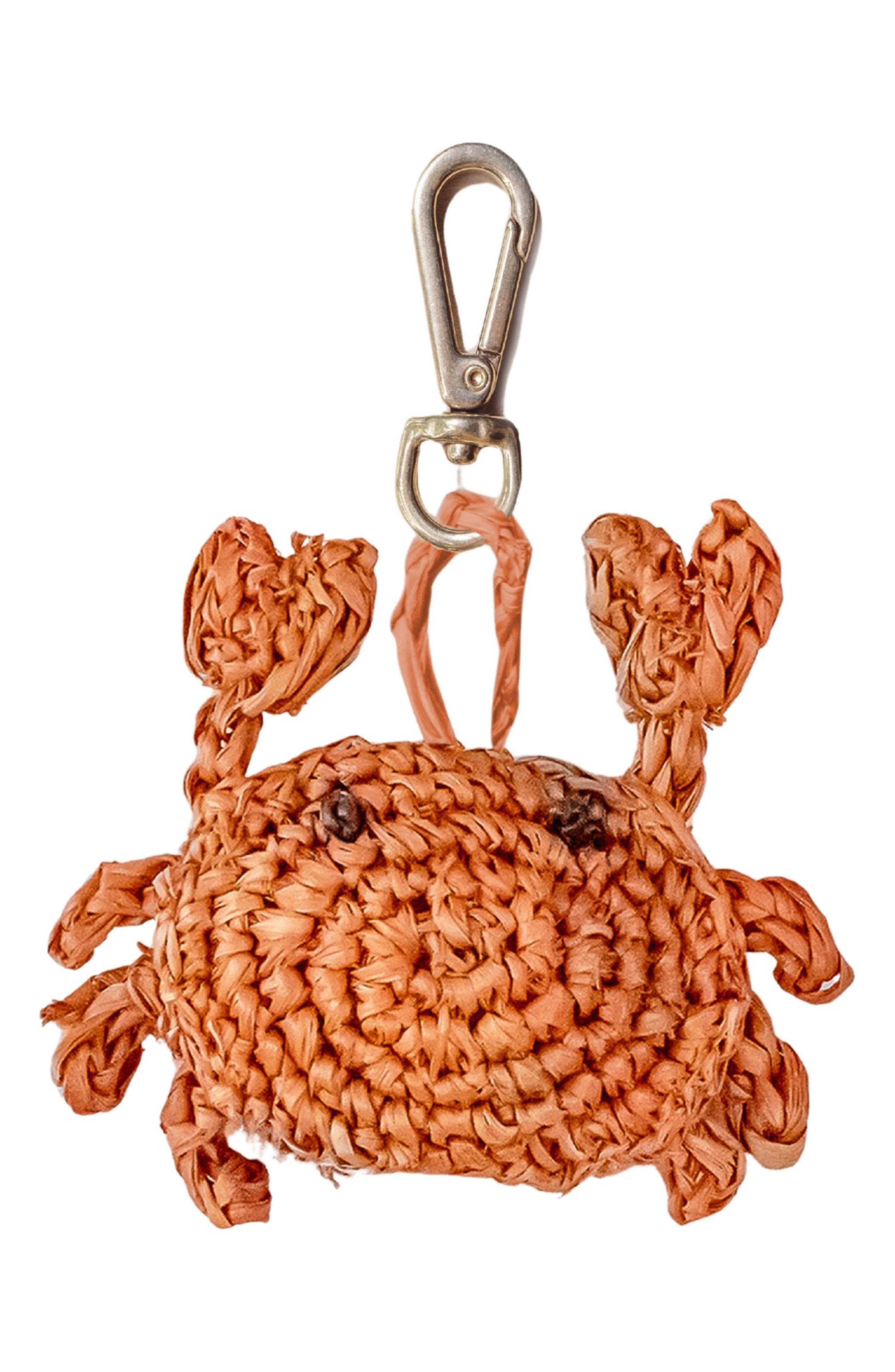LIKHA Crab Raffia Bag Charm, Main, color, Orange
