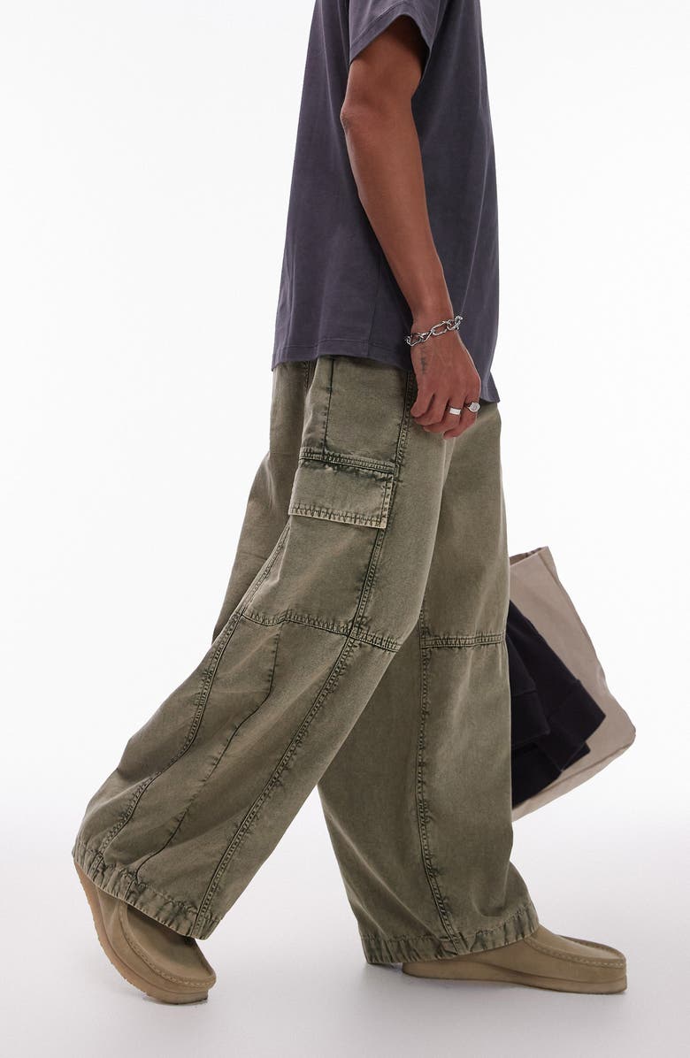 Topman Drop Crotch Wide Leg Cargo Jeans, Alternate, color, 