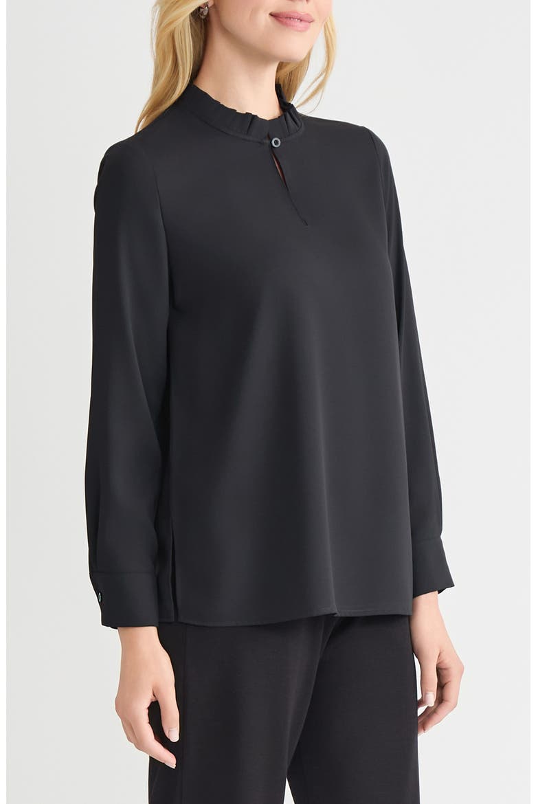 Crêpe de Chine Long Sleeve Shirt, Alternate, color, BLACK