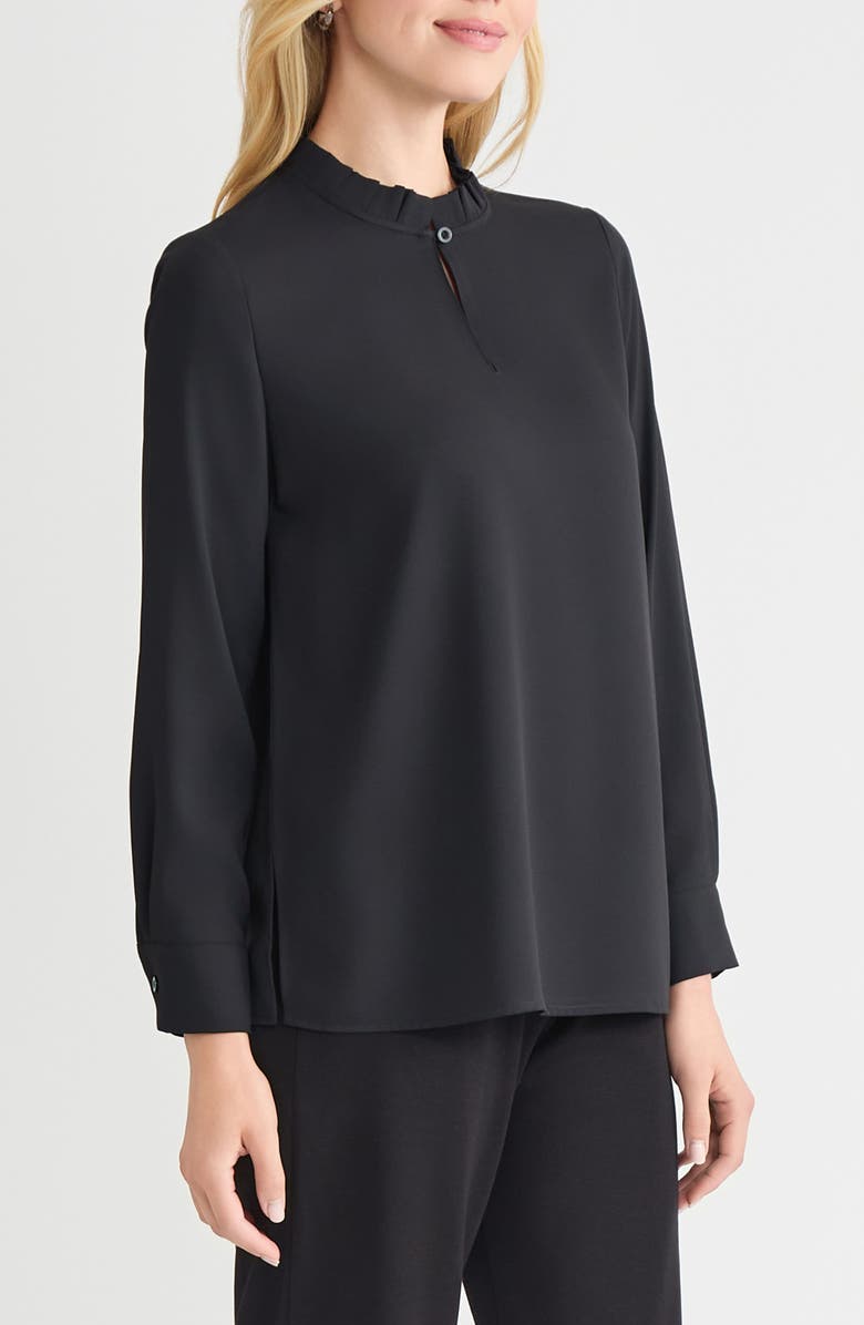 Misook Crêpe de Chine Long Sleeve Shirt, Alternate, color, Black