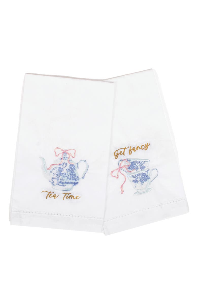 8 OAK LANE Embroidered High Tea Set of 2 Bar Towels, Main, color, Blue