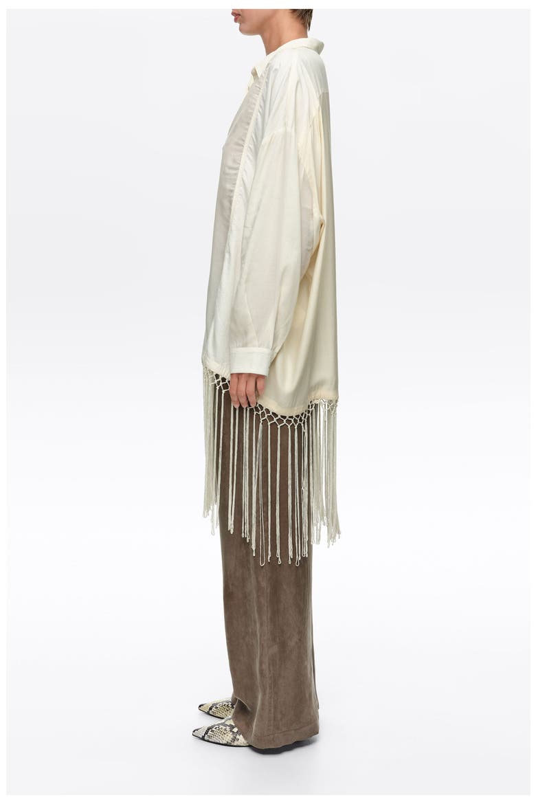 Patchwork Fringed Oversized Shirt, Alternate, color, CREAM