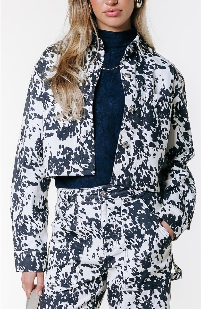 Colourful Rebel Olle Cow Cropped Worker Blouse, Main, color, Blue