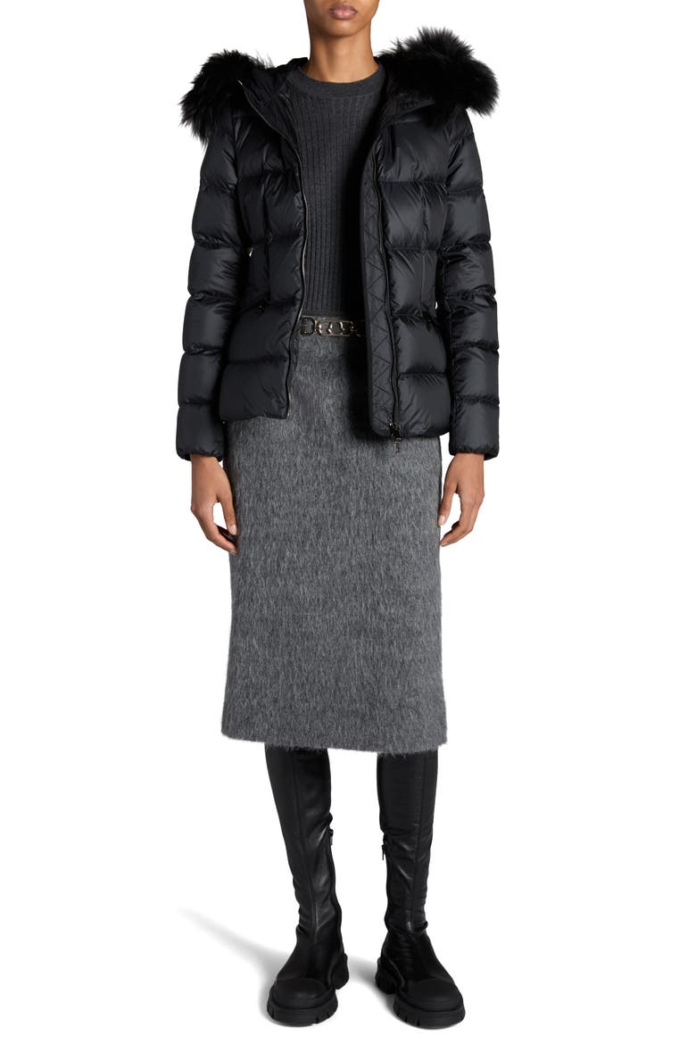 Boed Down Puffer Jacket with Genuine Shearling Trim, Alternate, color, BLACK/ BLACK