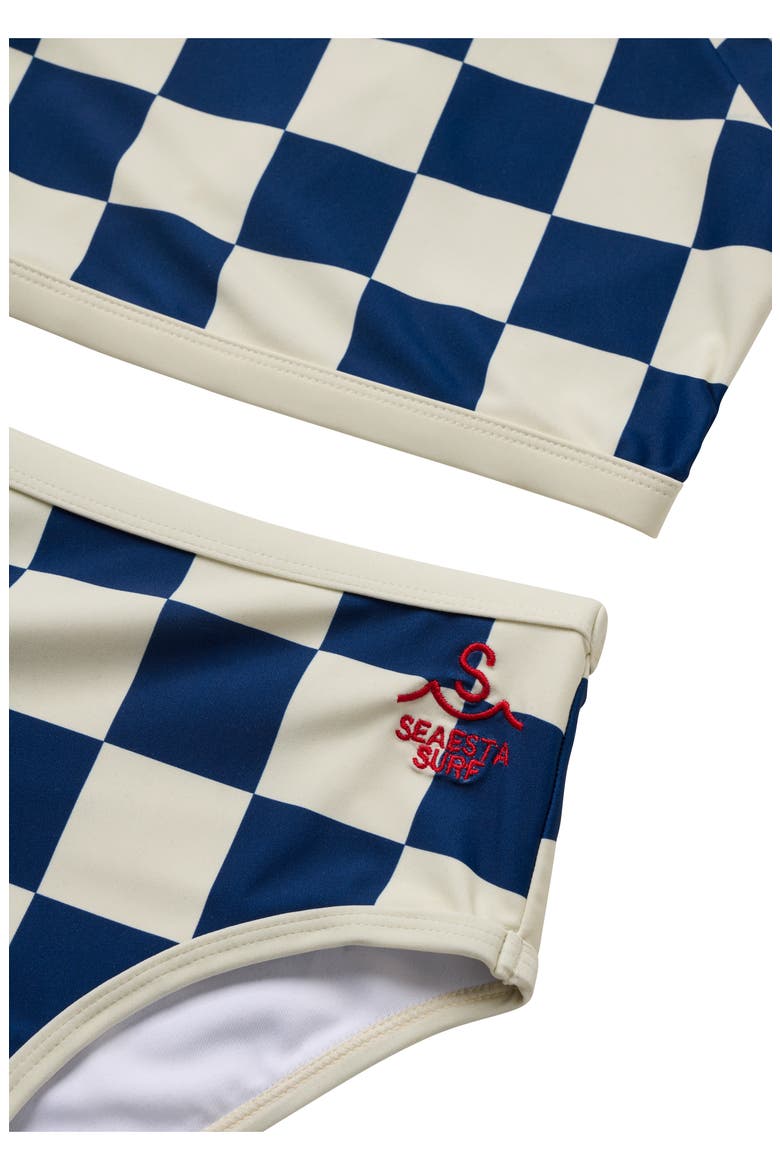 Kids' Nautical Checks Short Sleeve Two-Piece Rashguard Swimsuit, Alternate, color, NAVY