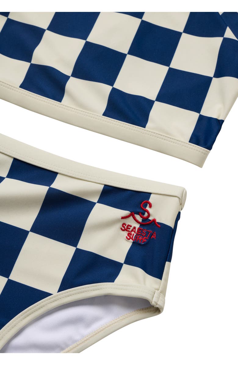 SEAESTA SURF Kids' Nautical Checks Short Sleeve Two-Piece Rashguard Swimsuit, Alternate, color, Navy