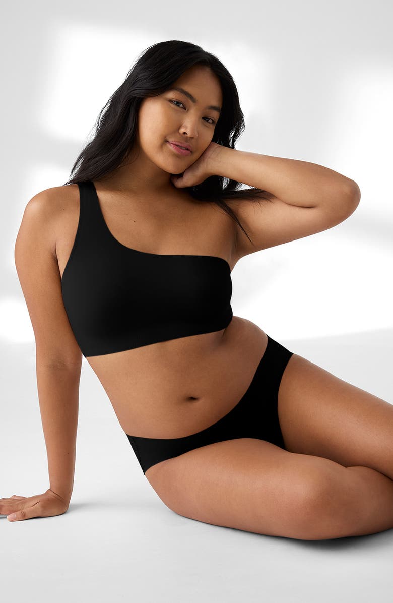 True & Co True Body One-Shoulder Bra, Alternate, color, Black