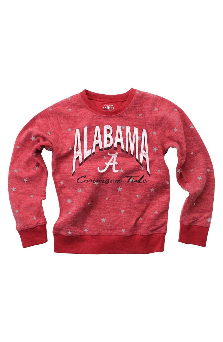 Wes & Willy Youth Wes & Willy Crimson Alabama Crimson Tide Shimmer Star Reverse Fleece Raglan Pullover Sweatshirt, Main, color, Crimson