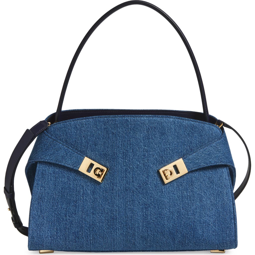 Shop Ferragamo Small Hug Denim Shoulder Bag