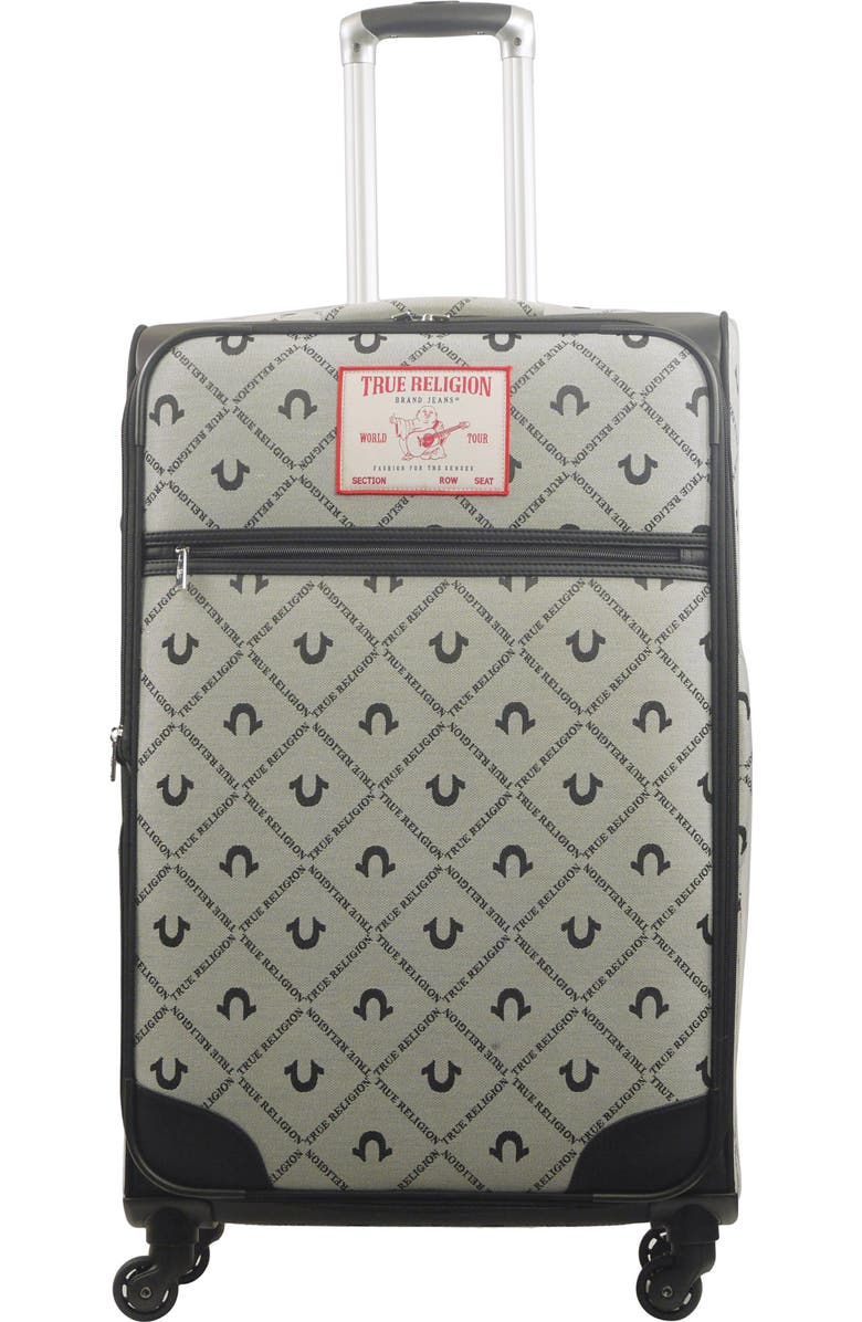 True Religion Soft Sided 31" Expandable, Spinner Luggage Buddah patch, Alternate, color, Black