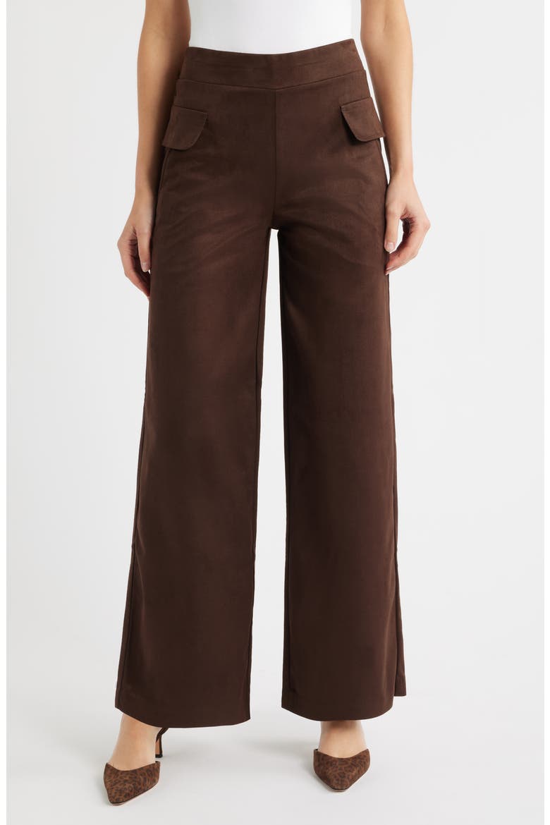 Faux Suede Wide Leg Pants, Main, color, COFFEE BEAN