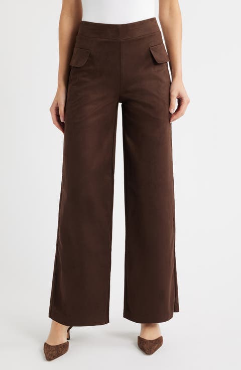 Faux Suede Wide Leg Pants